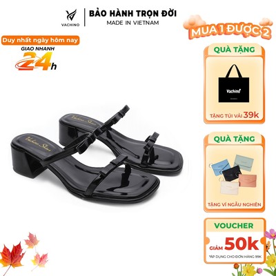 VACHINO- Guốc nữ cao gót mũi hở phối nơ phong cách đơn giản năng động cao 4cm - VA005