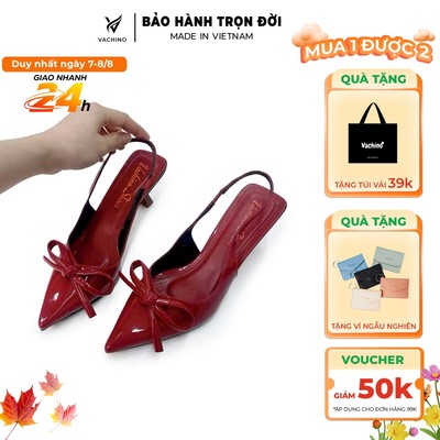 Giày cao gót nữ VACHINO mũi nhọn đính nơ kiểu dáng sang trọng thời trang cao 7cm - VA015