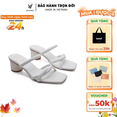 VACHINO - Dép cao gót nữ mũi vuông quai đan phong cách đơn giản cao 6cm - VA003