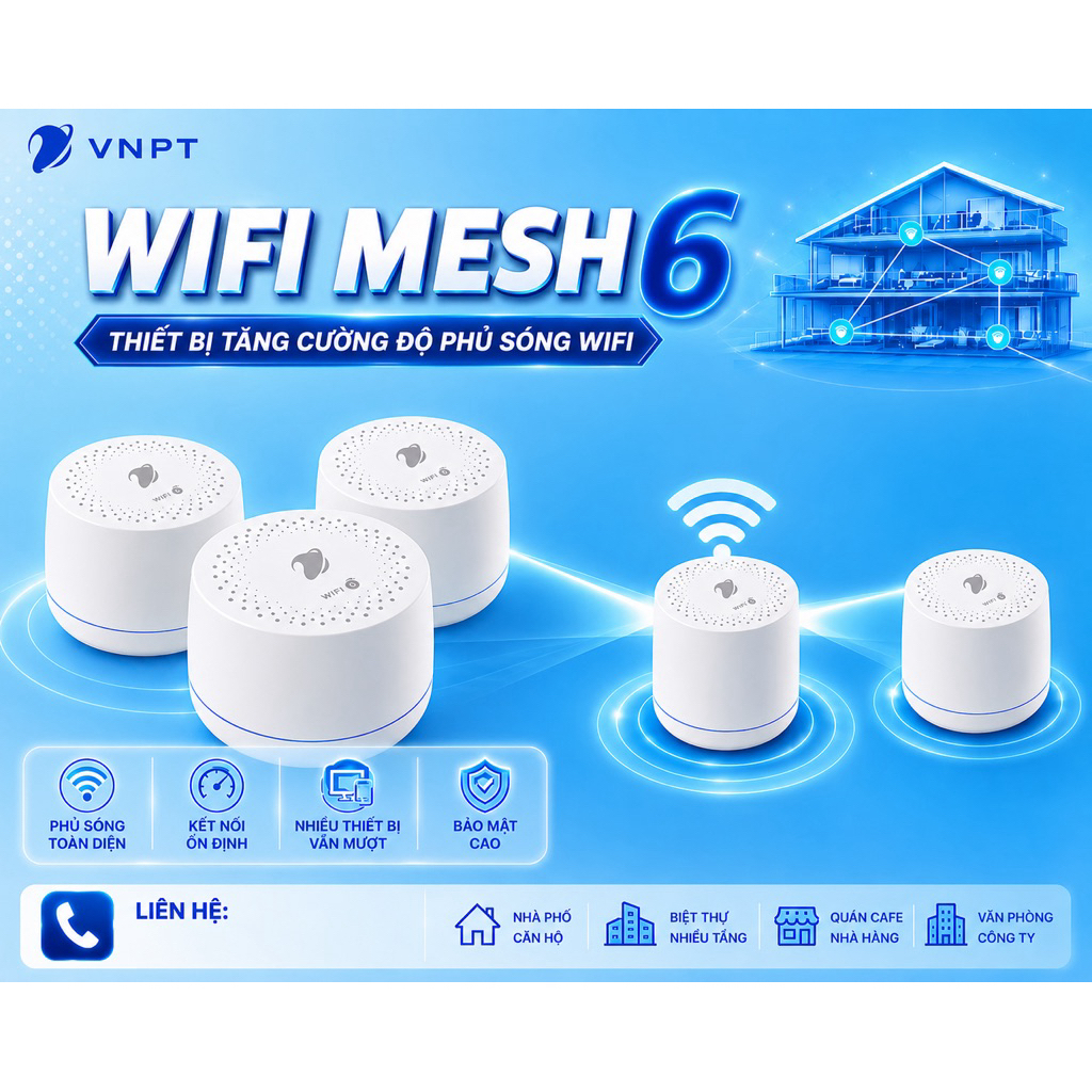 VNPT WiFi Mesh 6 - Thiết Bị Tăng Cường Độ Phù Sóng WiFi Toàn Diện Kết Nối Ổn Định Nhiều Thiết Bị Vân
