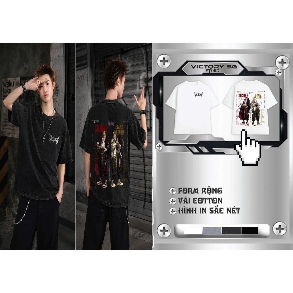 Áo thun Nam Nữ VICTORY - "SHANKS x ISAAC NETERO"/ Form Rộng UNISEX Cotton 2C DÀY DẶN, ĐL 280GSM.