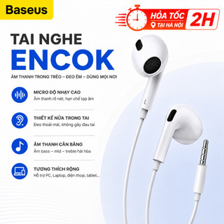 Tai nghe 3.5mm Baseus, âm thanh sống động, TPE chống rối, thiết kế thông minh, cao cấp, thoải mái.