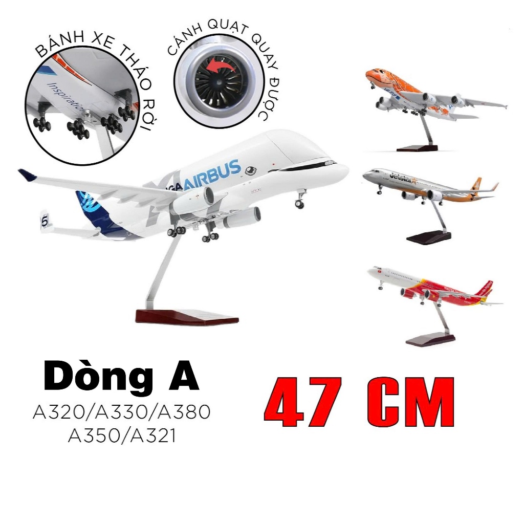 Mô hình máy bay trưng bày có đế và bánh tháo rời khổng lồ kích thước 47cm dòng A A320 A380 A330 A350