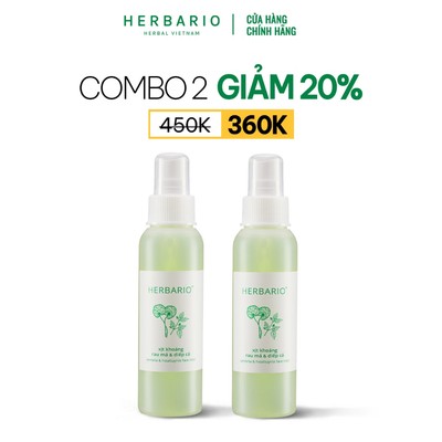 Combo 2 chai Xịt khoáng rau má & diếp cá herbario 100ml thuần chay cho da mụn