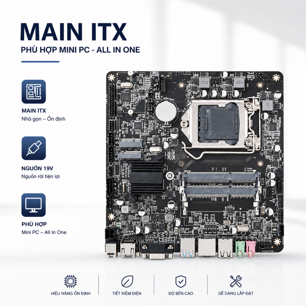 Mainboard ITX | H61 H81 H110 | Bo Mạch Chủ Máy Tính Mini PC | Main All In One | Nguồn 19V DDR3