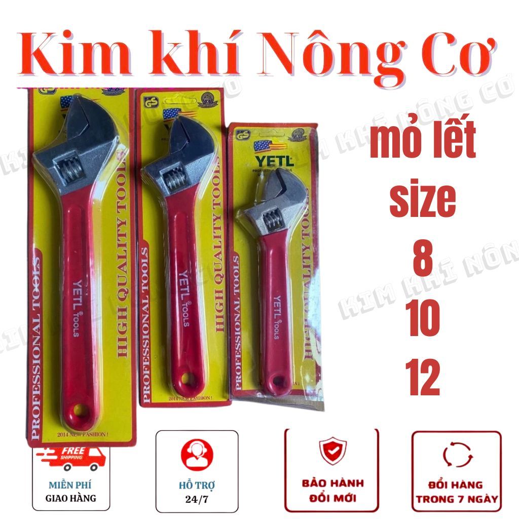 (HÀNG NẶNG ĐẸP) Mỏ lết YETl, Mỏ lết 8 inch, 10 inch, 12 inch tay cầm đỏ chắc chắn