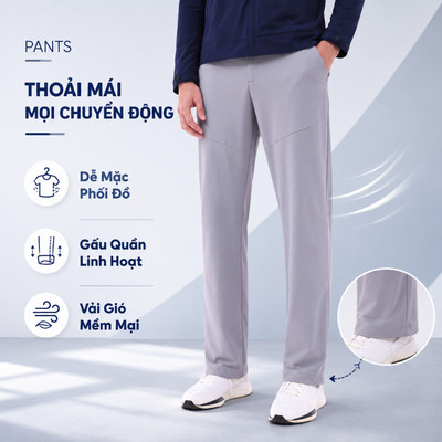 Quần Gió Nam Livan LV25W04M309 - Mặc 2 Kiểu Suông Hoặc Bo Gấu, Quần Dài Nam Thể Thao