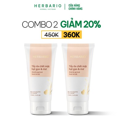 COMBO 2 Tẩy da chết mặt hạt gạo & mơ Herbario 160ml