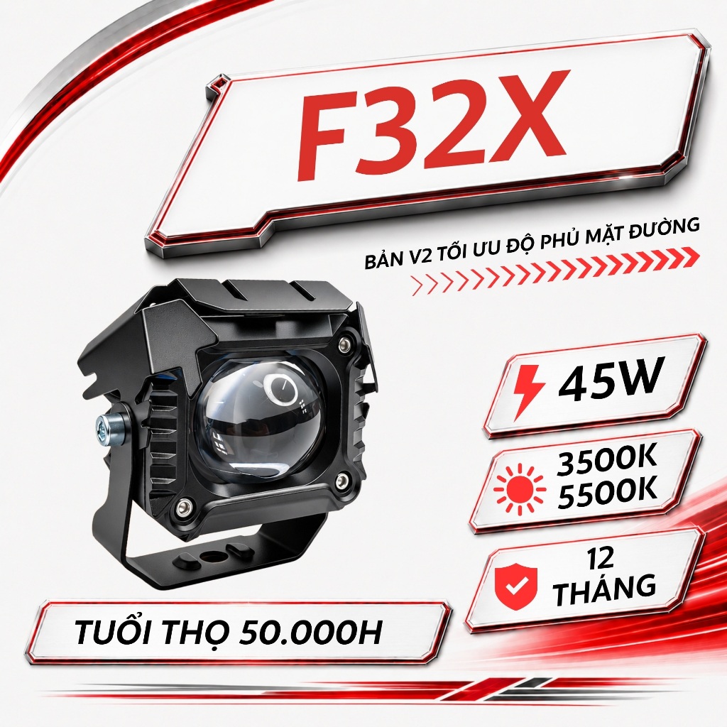 Đèn LED Trợ Sáng F32X ZEDLIGHT - 60W Ánh Sáng Mạnh Mẽ Cos Vàng Pha Trắng Chuyên Lắp Oto Xe Máy Chống