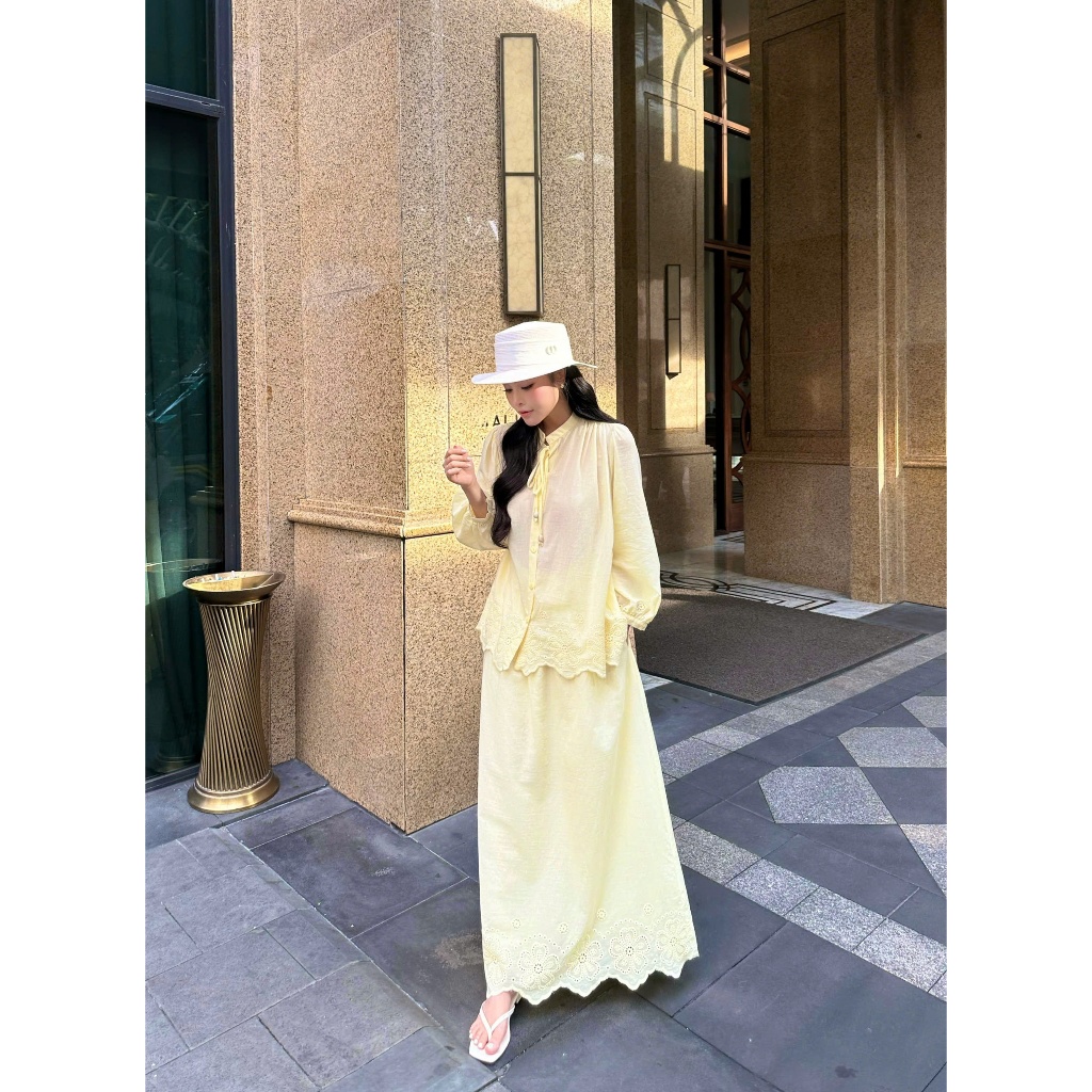 Set Áo Tay Dài Phối Chân Váy Thêu Hoa Nữ Khánh An Clothing Fleur Éclat Set Thanh Lịch Mã 26T21