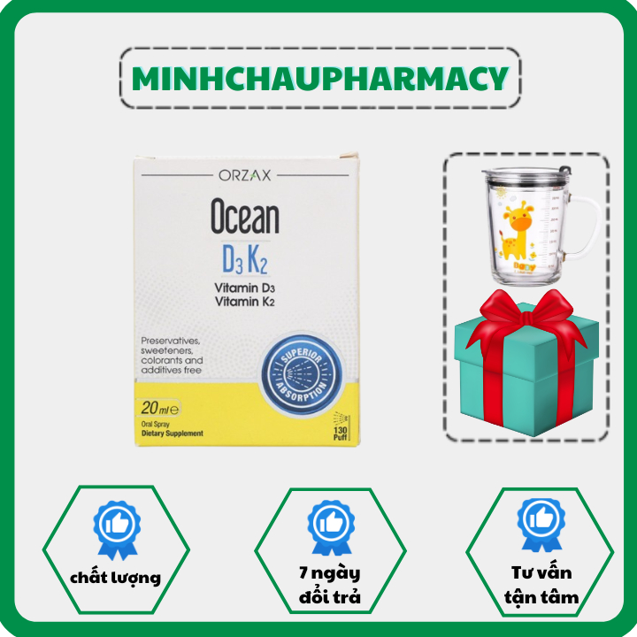 OCEAN D3K2 - Bổ Sung D3K2 Hỗ Trợ Phát Triển Chiều Cao Và Chắc Xương Cho Trẻ 20ml - Quà Ngẫu Nhiên