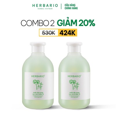 [MUA 2 GIẢM 20%] Combo 2 chai Nước tẩy trang Rau Má & Diếp Cá Herbario 300ml