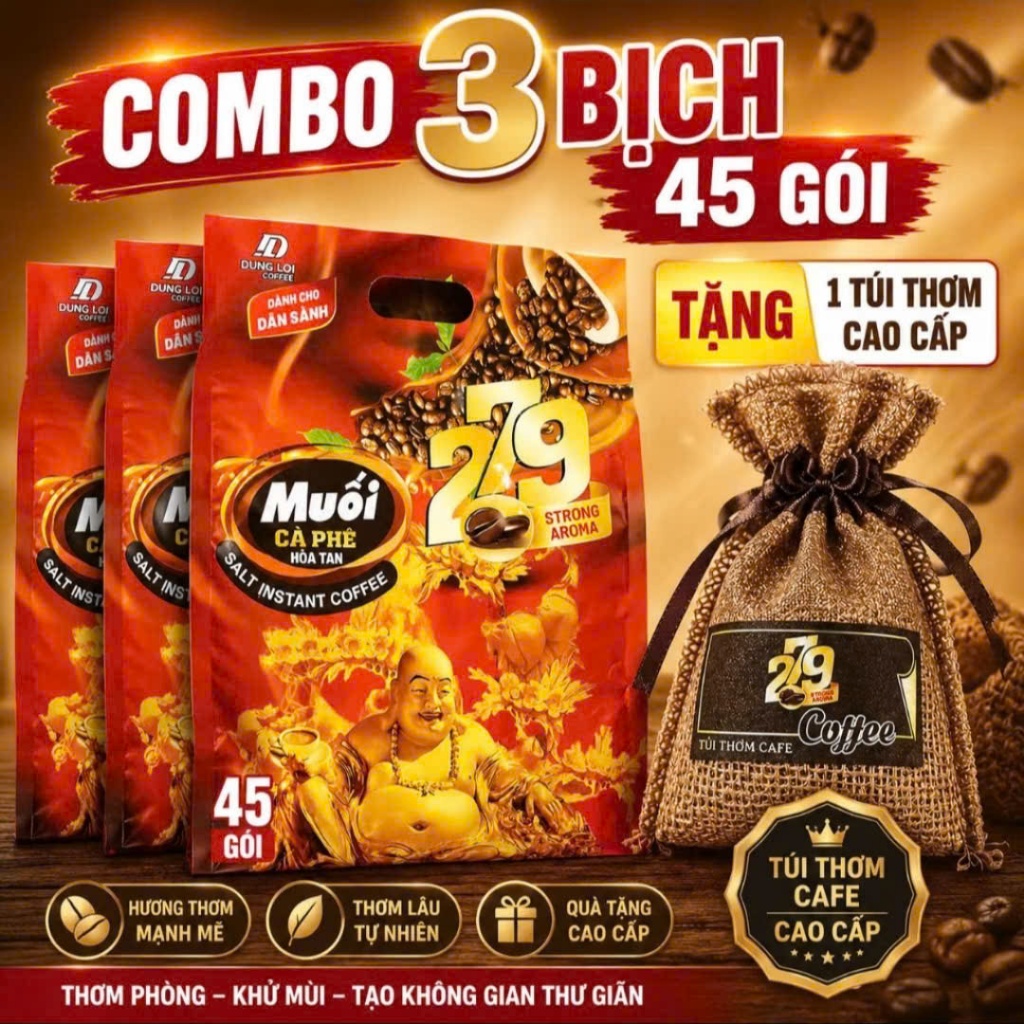 COMBO 3 Bịch Cafe Muối 279 -Bịch 45 gói 16g  Hương Vị Thơm Ngon