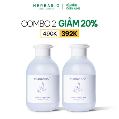[MUA 2 GIẢM 20%] Bộ 2 chai Toner nước cân bằng da Hoa Đậu Biếc herbario (200mlx2)