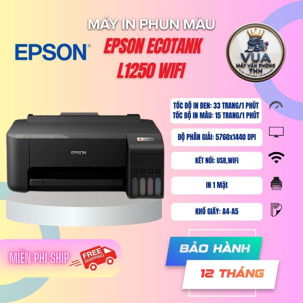 Máy In phun màu đơn năng Epson EcoTank L1250 Wifi (A4/A5/ USB/ WIFI)