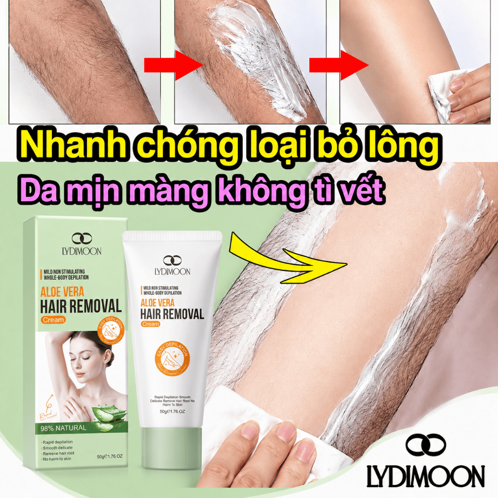 Kem Tẩy Lông Nách Tay Chân Bikini LYDIMOON 50g Chiết Xuất Lô Hội, Dịu Nhẹ Dưỡng Ẩm, Giúp Da Mềm Mịn