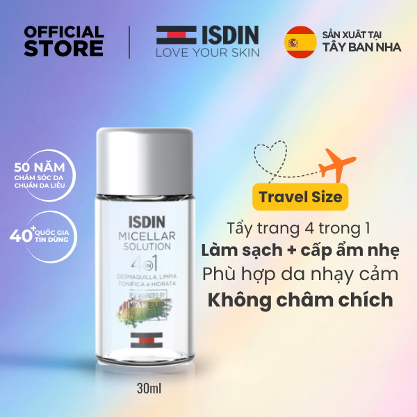 Nước tẩy trang 4-trong-1 ISDIN Micellar Solution 30ml