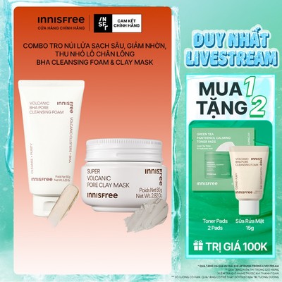 INNISFREE x Combo tro núi lửa sạch sâu giảm nhờn thu nhỏ lỗ chân lông BHA Cleansing Foam 150g & Clay Mask 80g