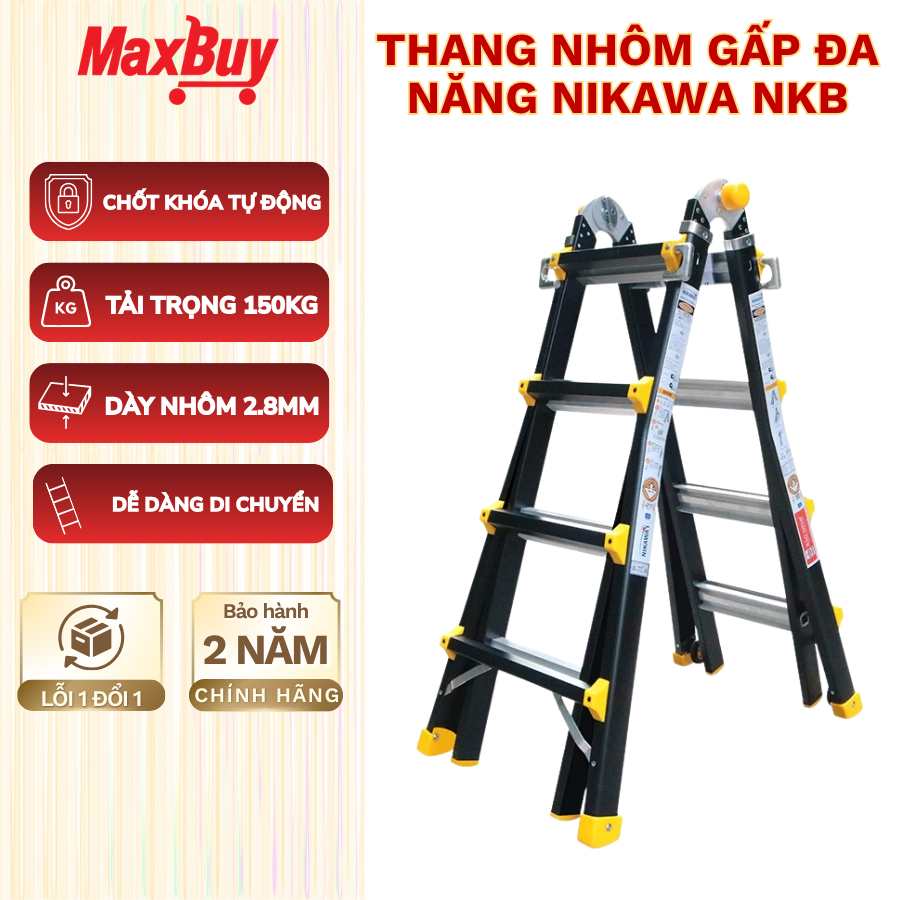 Thang nhôm rút lồng Nikawa NKB-44 cao 4 bậc, công nghệ Nhật Bản, bảo hành chính hãng 24 tháng
