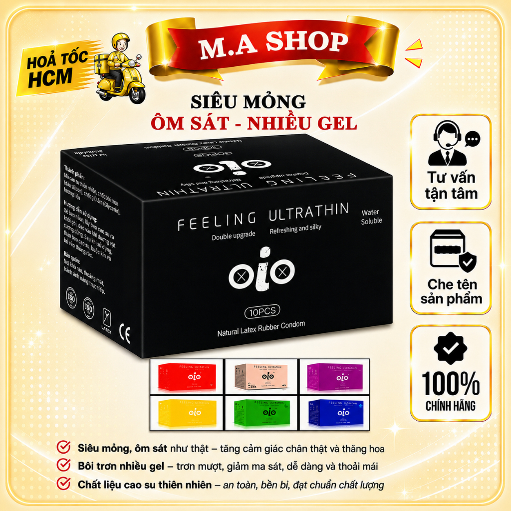 Bao cao su siêu mỏng 001 OiO kéo dài thời gian bcs gân gai nhiều gel bôi trơn chống xuất tinh sớm - 