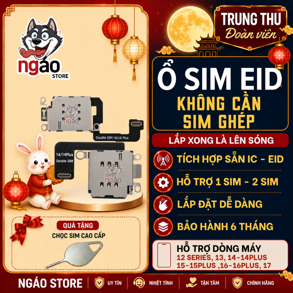 Ổ SIM EID - Không Cần Sim Ghép - Hỗ Trợ 2 SIM - Sóng Ổn Định - Hỗ trợ dòng máy 12-17