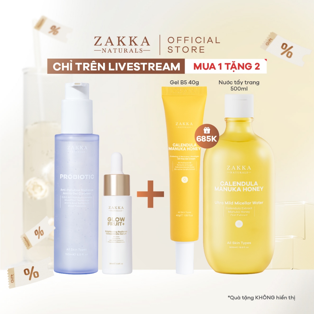 [Zakka x Harry] Combo Gel Rửa Mặt Probiotic Giúp Sạch Bụi Mịn 150ml Và Serum Vitamin C Glowfruit+ Za