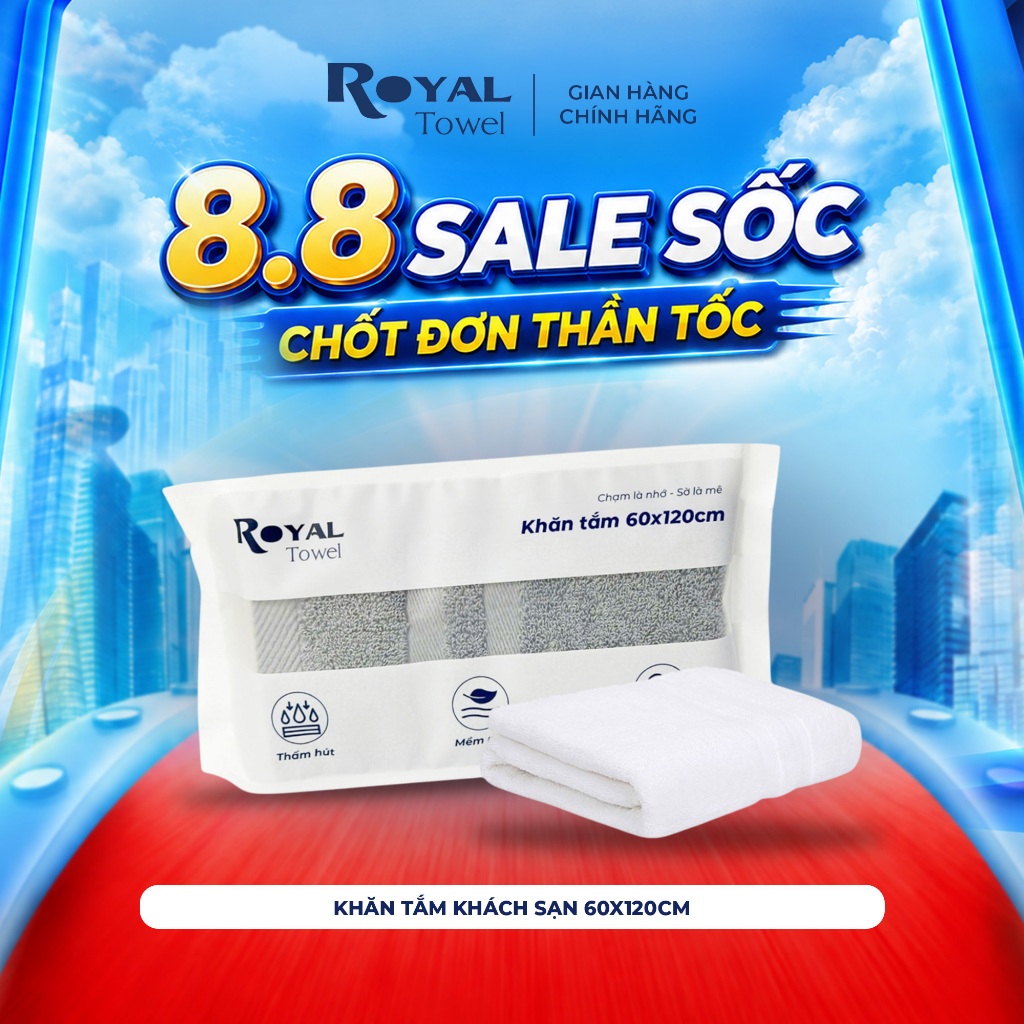 Khăn Tắm Khách Sạn Royal Towel 60x120cm Sợi Cotton Mềm Mịn, Thấm Hút Tốt, Không Xổ Lông, Không Phai Màu