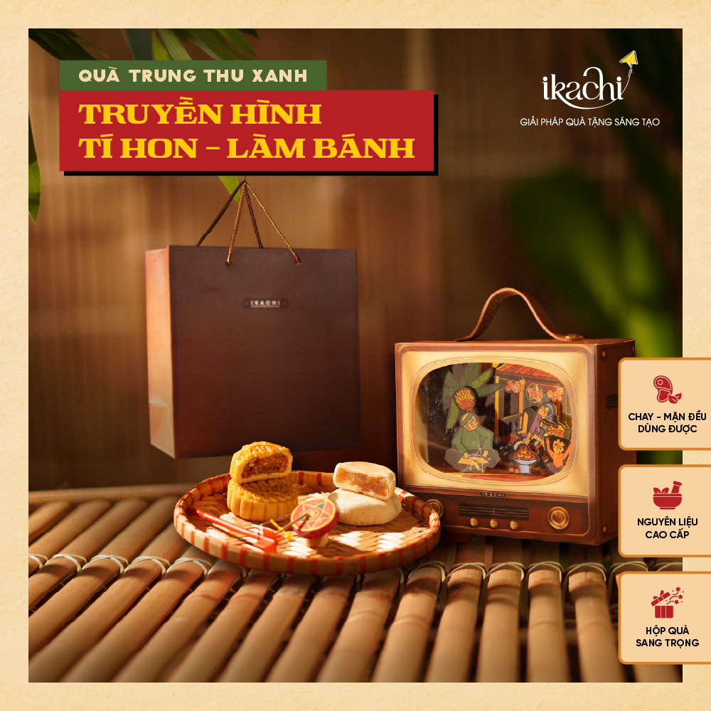 Hộp Quà Trung Thu IKACHI - TRUYỀN HÌNH TÍ HON LÀM BÁNH - Set 2 bánh, có đèn trang trí