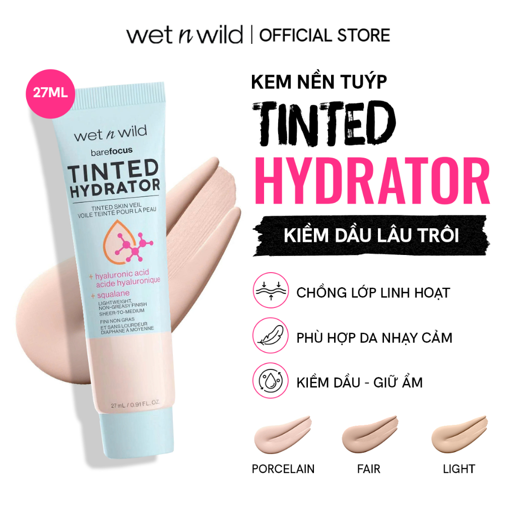 Kem Nền Wet N Wild Tinted Hydrator Kiềm Dầu Lâu Trôi Che Phủ Tự Nhiên 27ml