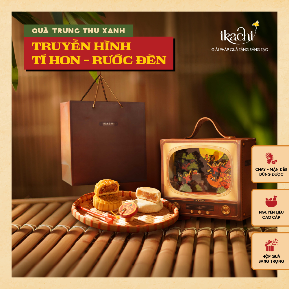 Hộp Quà Trung Thu IKACHI - TRUYỀN HÌNH TÍ HON RƯỚC ĐÈN - Set 2 bánh, có đèn trang trí