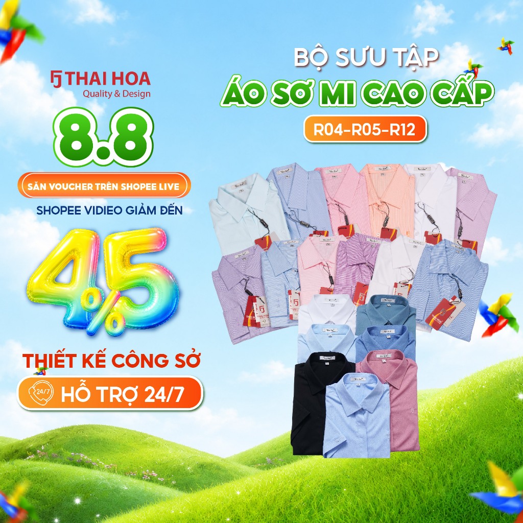 Áo sơ mi họa tiết kẻ sợi tre R12 và áo cotton kẻ tăm Thái Hòa (R04, R05) thời trang, đa dạng phong c