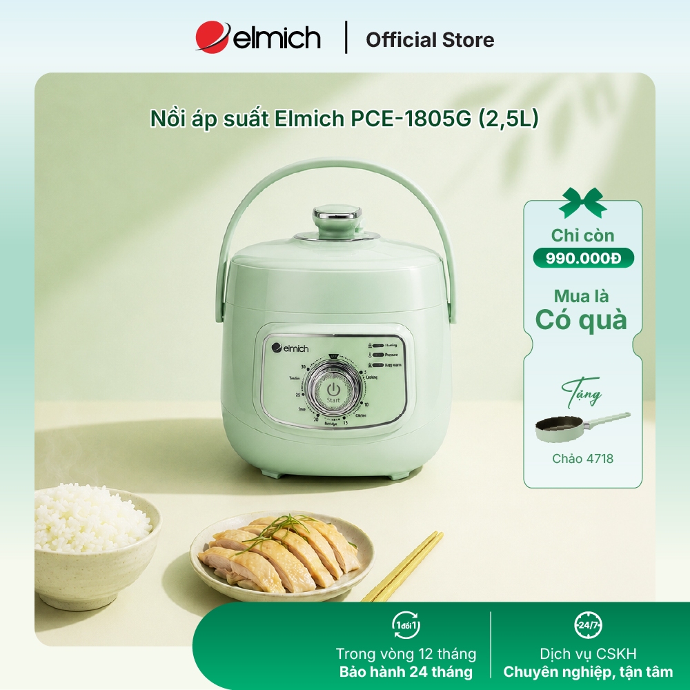 [Mã ELBSJBP03 giảm 12% đơn 500K] Nồi áp suất Elmich PCE-1805 dung tích 2,5L ( Phiên bản màu xanh )