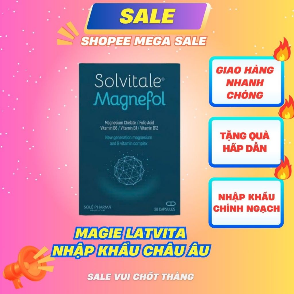Magie Latvia hộp 30 viên SOLVITALE MAGNEFOL – Magie hữu cơ Châu Âu hỗ trợ thần kinh, giấc ngủ và cơ