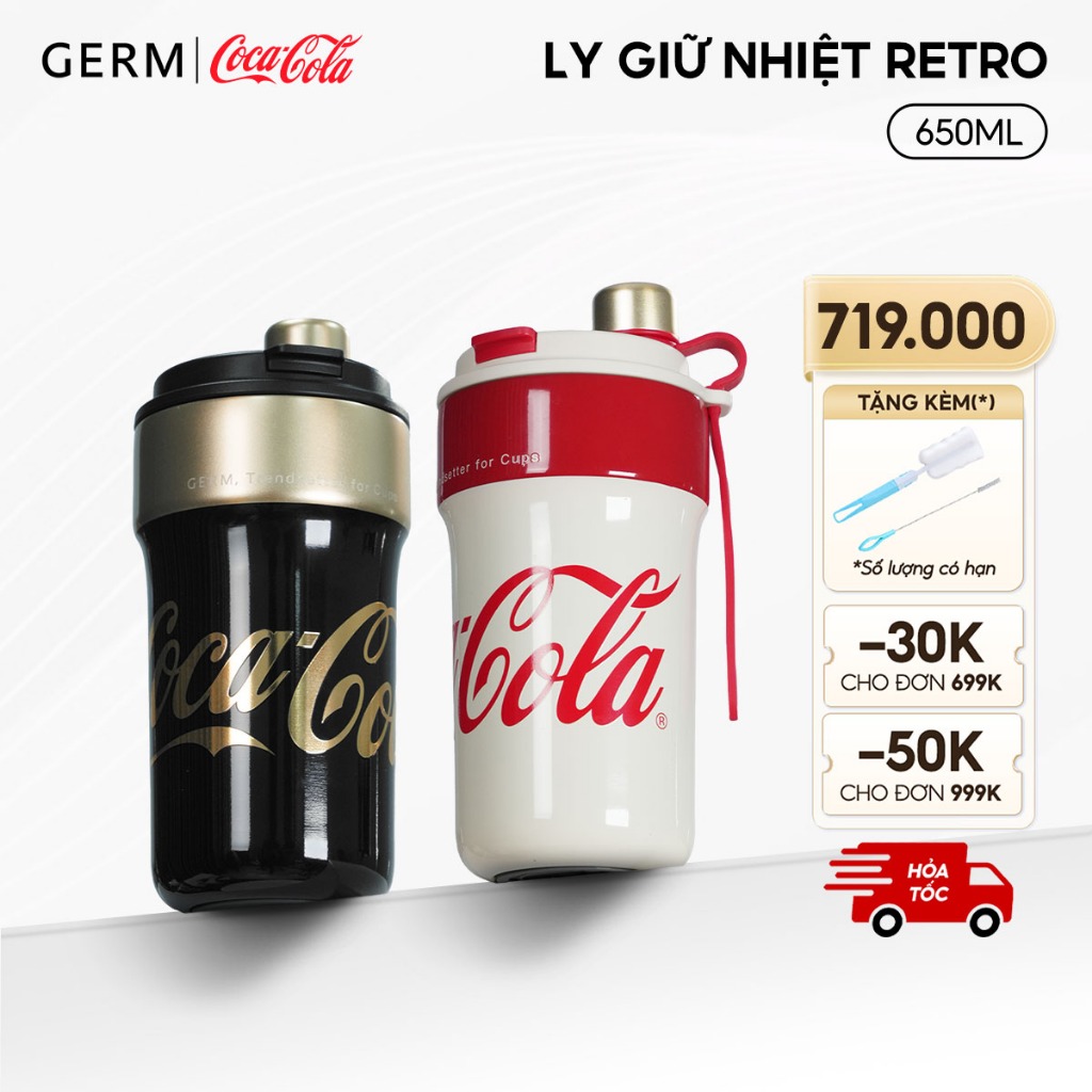 Ly Giữ Nhiệt Cao Cấp Inox 316 Nguyên Khối GERM Coca-Cola 650ml Phiên Bản Retro - GE-CK24AW-B82