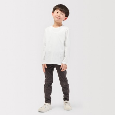 [26AW] MUJI Áo Thun Cotton Cổ Tròn Trơn Tay Dài-Trẻ Em