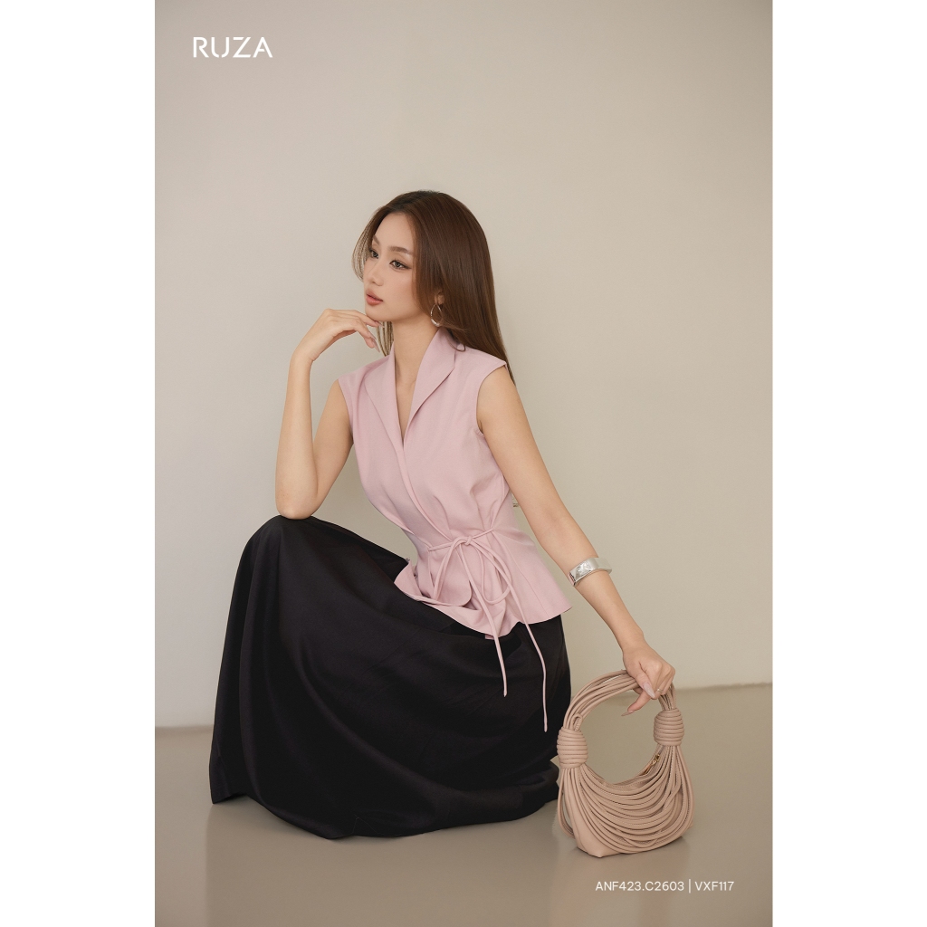 Áo gile nữ tay ngắn thiết kế RUZA sang trọng thời trang công sở thanh lịch ANF423