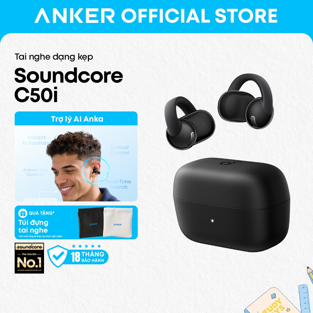 Tai nghe kẹp tai dạng mở soundcore C50i, bass mạnh, gọi AI rõ nét, pin lâu tới | BigBuy360 - bigbuy360.vn