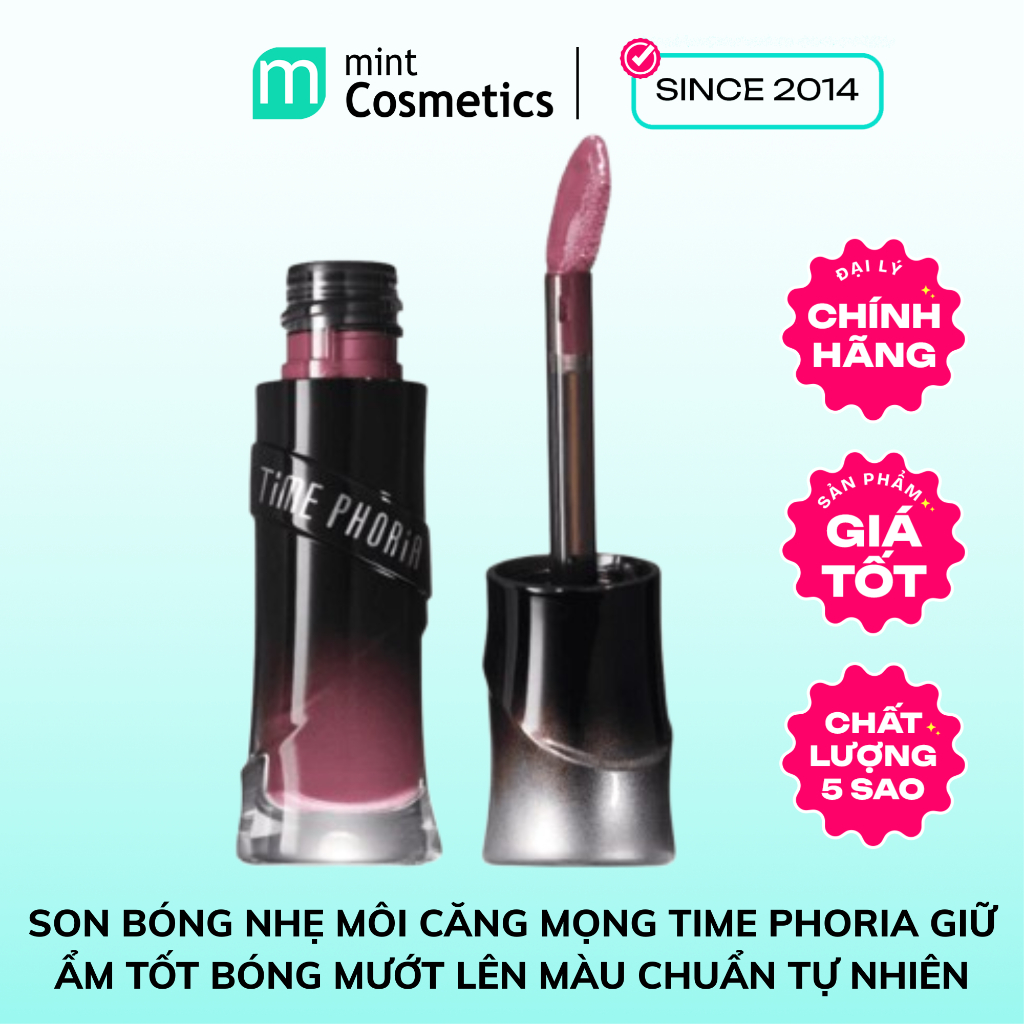 Son bóng nhẹ môi căng mọng TIME PHORIA giữ ẩm tốt bóng mướt lên màu chuẩn tự nhiên