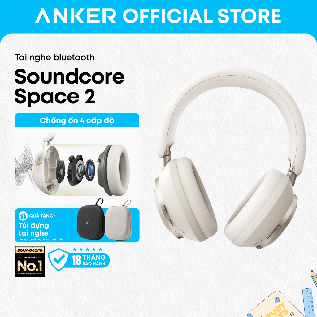 Tai nghe Bluetooth Anker soundcore Space 2 chống ồn vượt trội, đeo êm thoải mái, có chế độ thư giãn, pin tới 70H | BigBuy360 - bigbuy360.vn