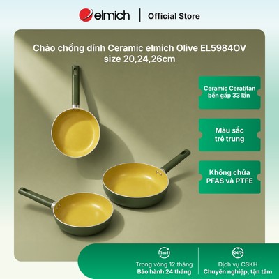 Chảo chống dính Ceramic elmich Olive EL5984OV Size 20, 24, 26cm