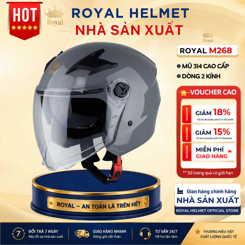 Mũ Bảo Hiểm 3/4 Royal Helmet Chính Hãng M268 , Nón Bảo Hiểm Kio KN11K Chính Hãng Đi Xe Máy Nam Nữ