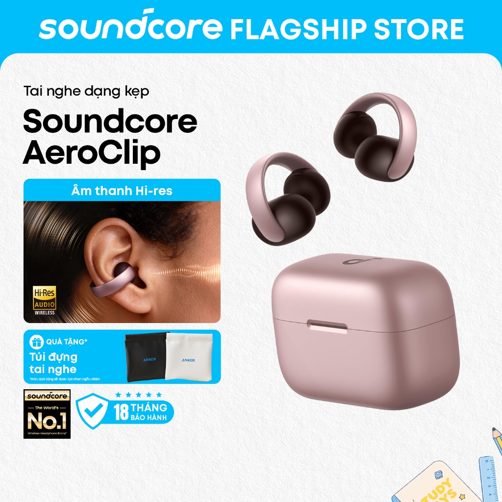 Tai nghe bluetooth kẹp tai soundcore AeroClip, đeo thoải mái, thiết kế thời trang, gọi rõ với 4 mic tích hợp A3388