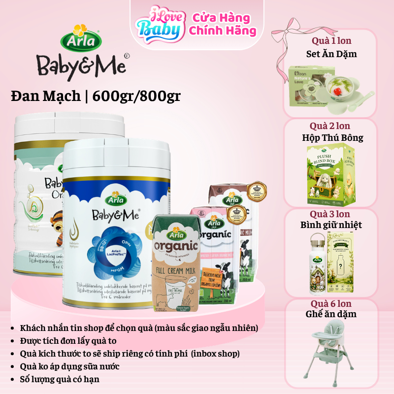 (Date 2026) Sữa Bột Arla Baby&Me Organic Đạm A2 & Arla HMO-Phát Triển Toàn Diện số 1,2,3 "ilovebaby"