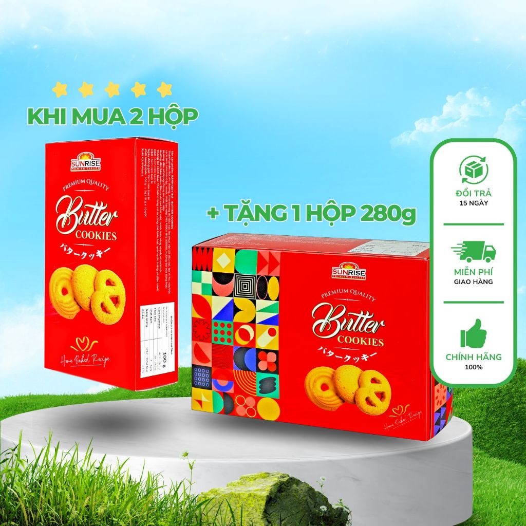 2 Hộp Bánh Butter Cookies 100g tặng 1 Hộp Bánh Butter Cookies 280g