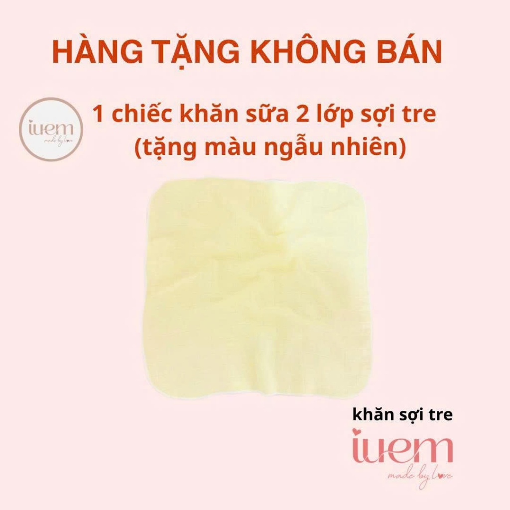 Hàng Tặng: 1 Cái khăn sữa sợi tre lụa 2 lớp, kt 30*30cm, màu ngẫu nhiên