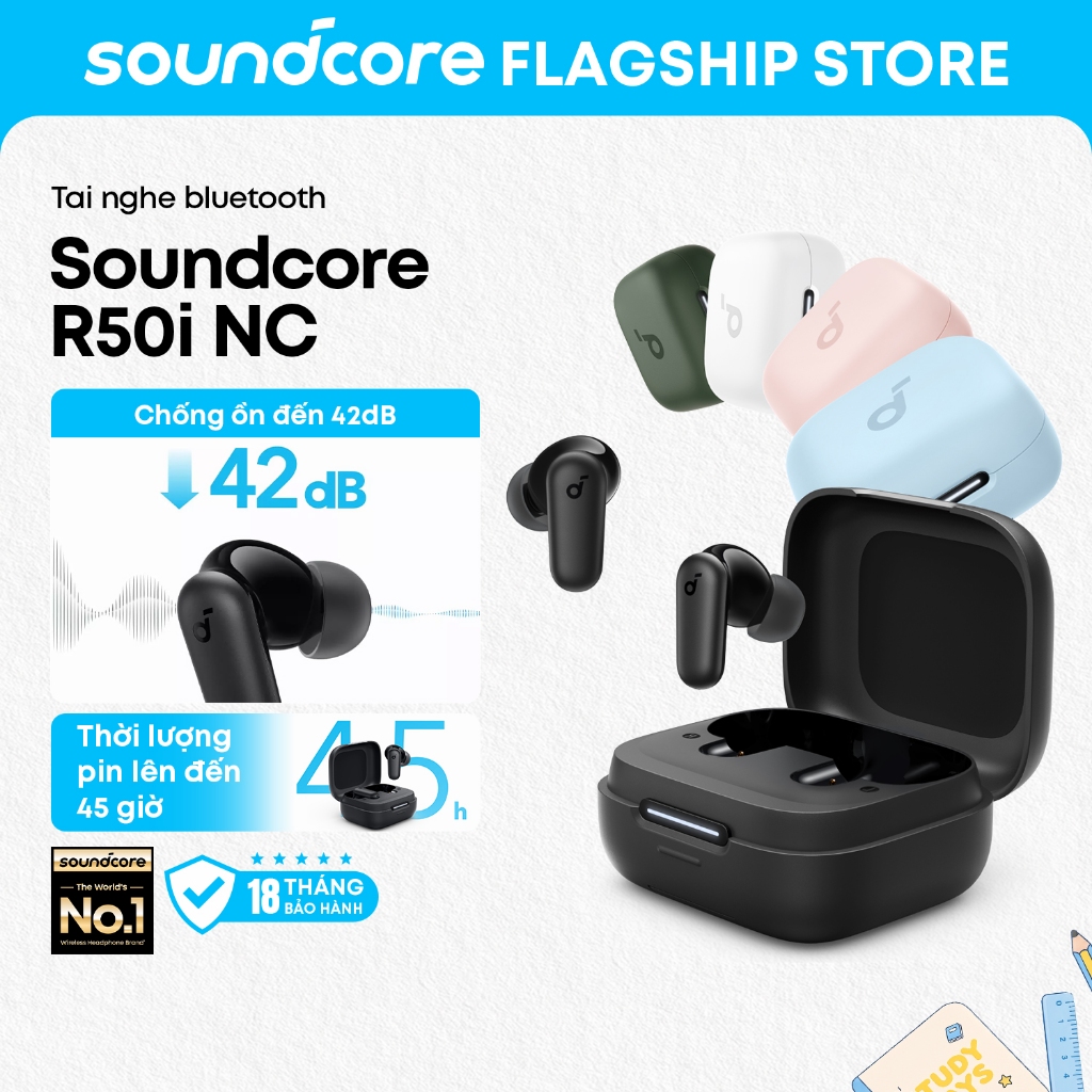 Tai nghe bluetooth soundcore R50i NC, chống ồn chủ động thông minh, bass mạnh, pin 45H, chống nước IP54