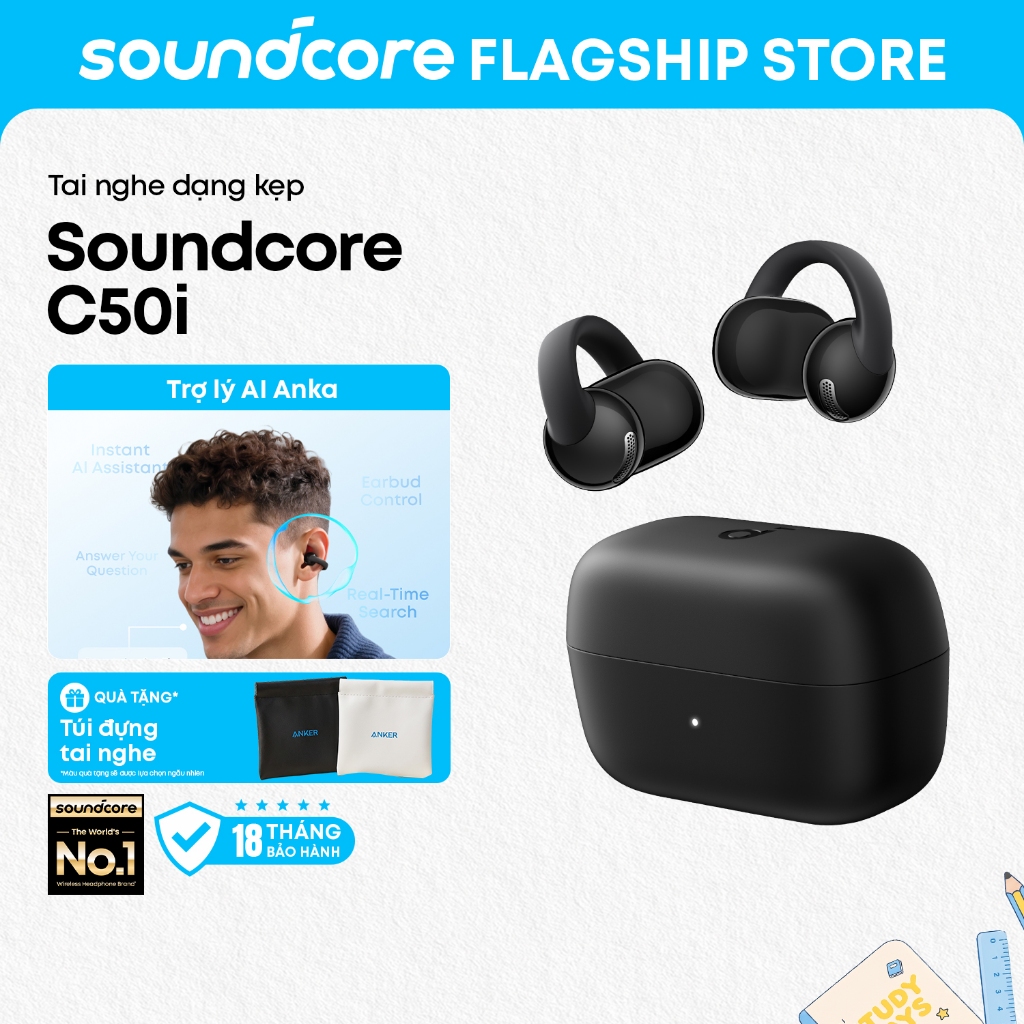 Tai nghe kẹp tai dạng mở soundcore C50i, bass mạnh, gọi AI rõ nét, pin lâu tới