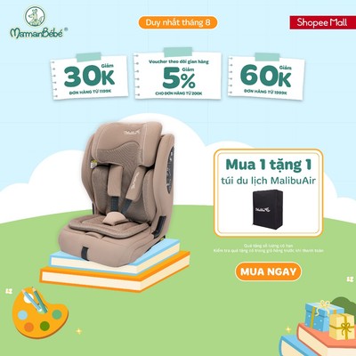 (MamanBébé chính hãng) MalibuAir Aura Ghế Ngồi Ô Tô Gấp Gọn Cho Bé - ISOFIX - 15 Tháng-12 Tuổi (76-150cm) - Màu Đen/Be