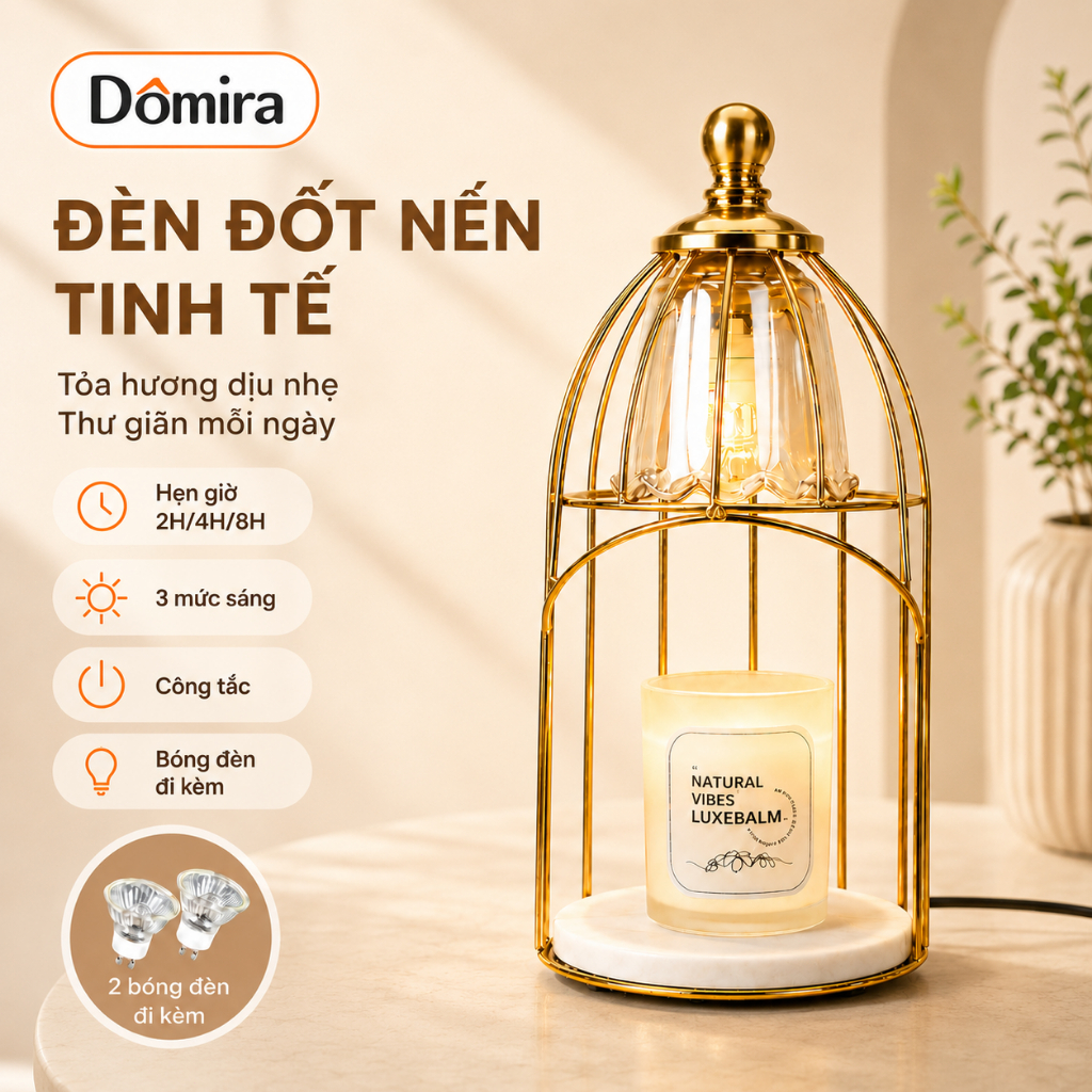 【Tặng 2 bóng đèn】Đèn hâm nến thơm lồng chim kim loại, hẹn giờ 2H/4H/8H, điều chỉnh độ sáng, hộp quà 