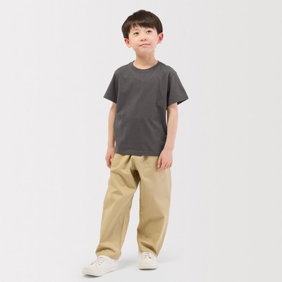 [26AW] MUJI Áo Thun Cotton Cổ Tròn Trơn Tay Ngắn-Trẻ Em